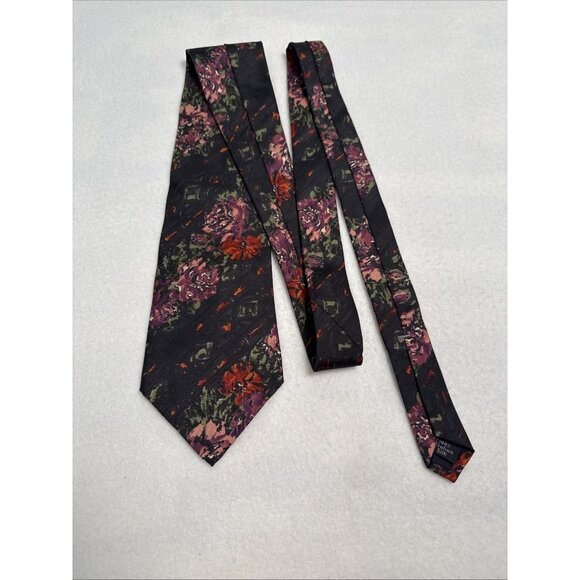 WINDSOR Black, Red, Purple Roses Flowers 100% Italian Slik Neck Tie 56" X 4" - Picture 6 of 7